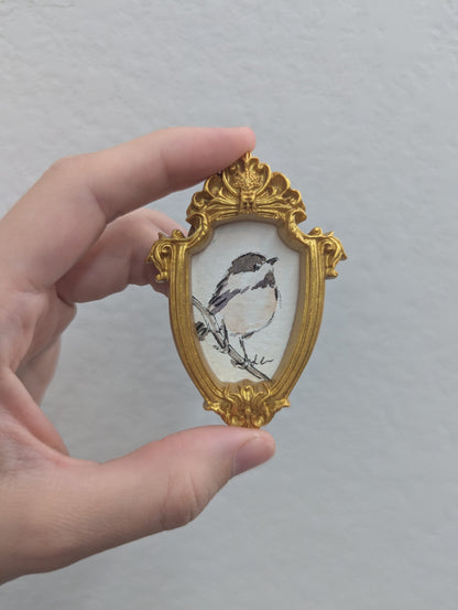 Mini Chickadee Bird Painting - Tiny Original Watercolor Art
