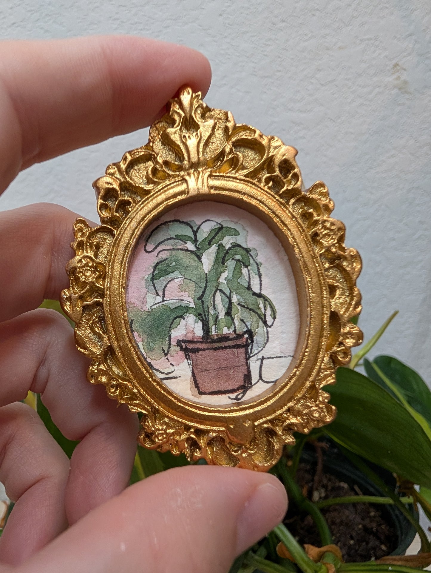 Mini Potted Plant Painting - Original Watercolor Art by Lora Cavallin