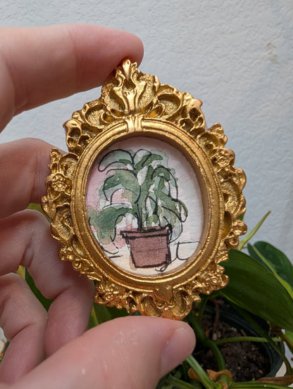 Mini Potted Plant Painting - Original Watercolor Art by Lora Cavallin