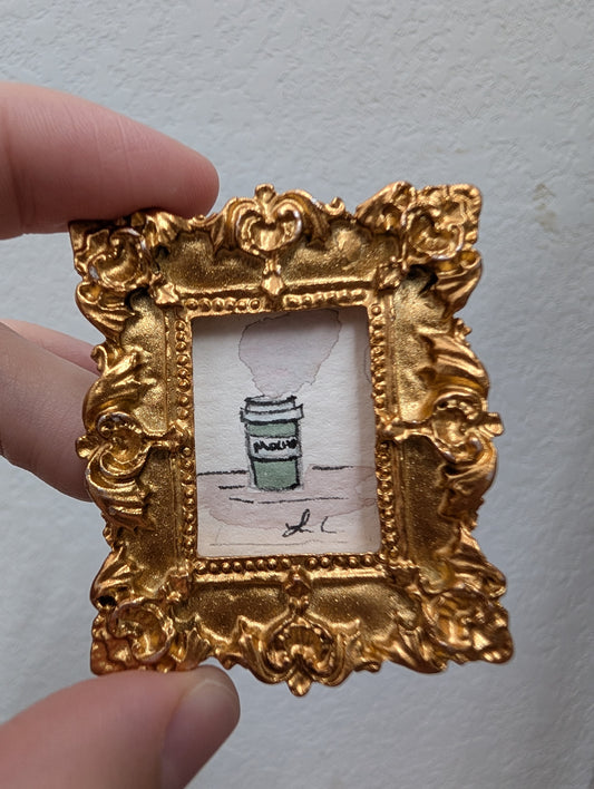 Mini Coffee Painting - Tiny Original Watercolor Art by Lora Cavallin