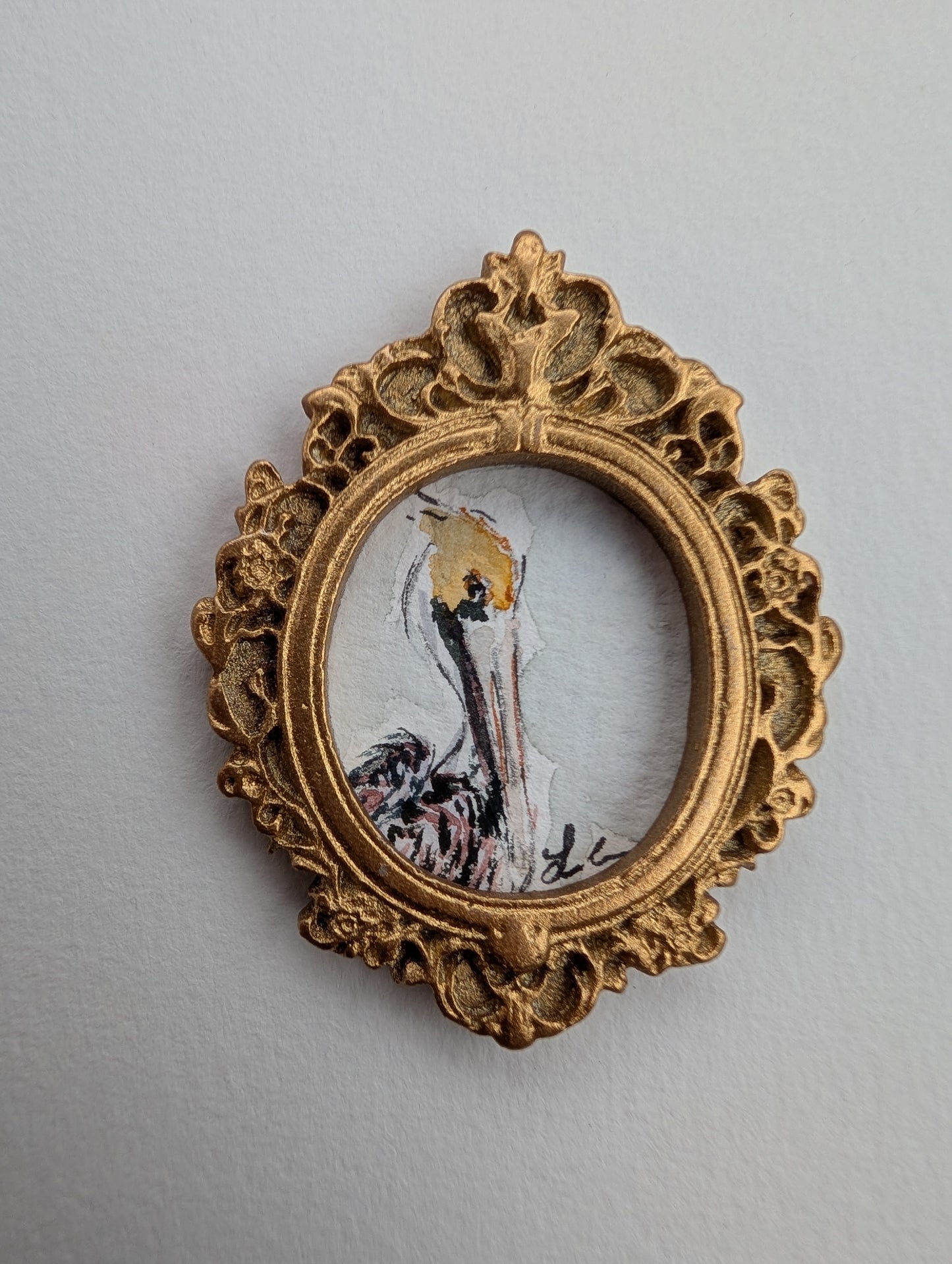 Mini Pelican Painting - Original Watercolor Art by Lora Cavallin