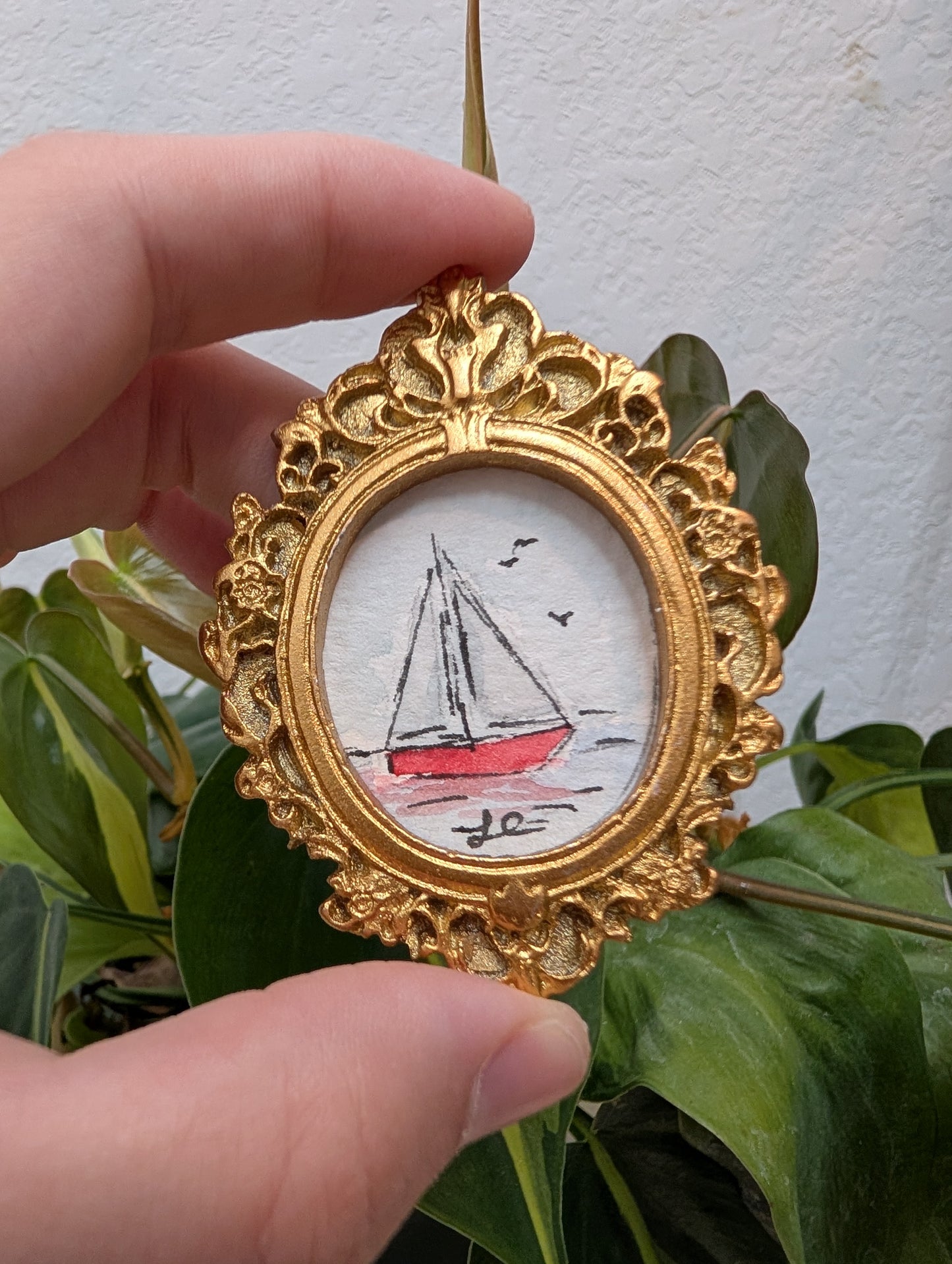 Mini Sailboat Painting - Original Watercolor Art by Lora Cavallin