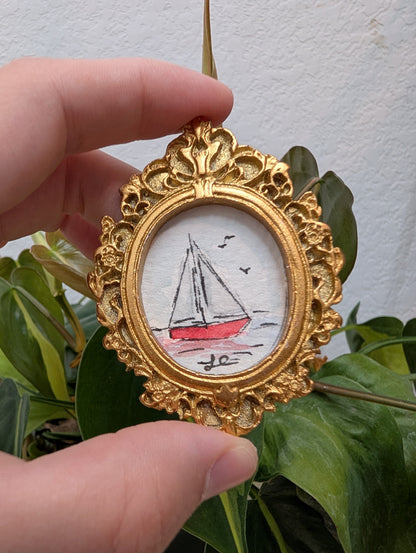Mini Sailboat Painting - Original Watercolor Art by Lora Cavallin