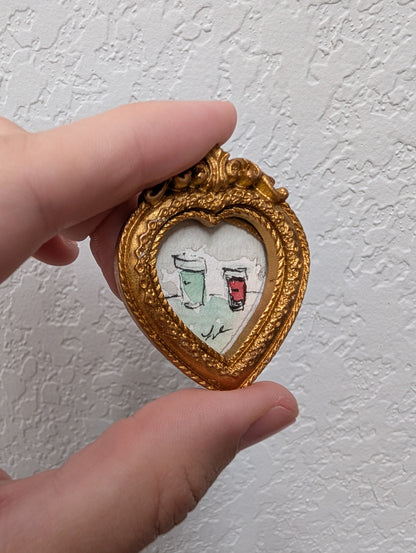 Mini Coffee Cups Painting - Original Watercolor Art by Lora Cavallin