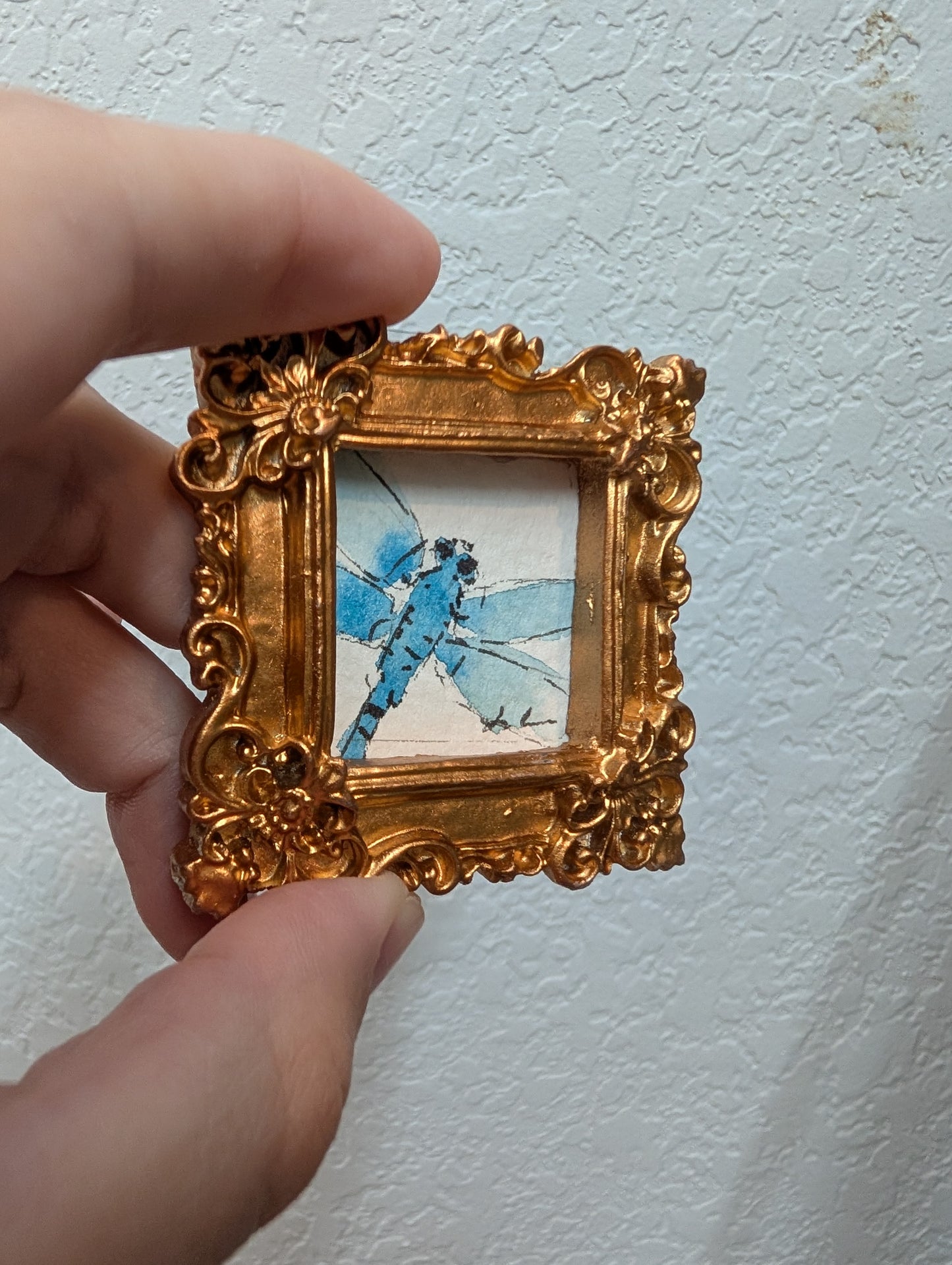 Mini Dragonfly Painting - Original Watercolor Art by Lora Cavallin