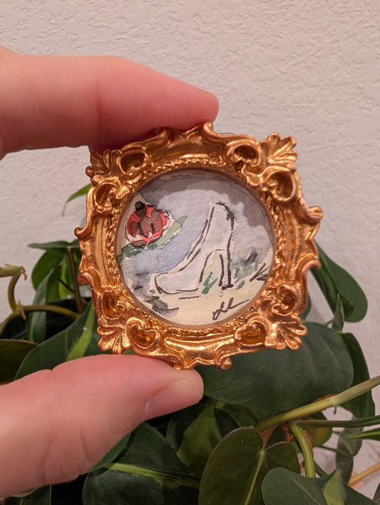 Mini Cinderella Shoe Painting - Original Watercolor Art by Lora Cavallin
