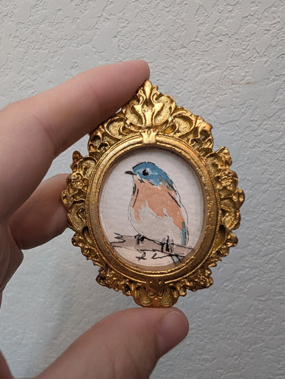 Mini Bluebird Painting - Original Watercolor Art by Lora Cavallin