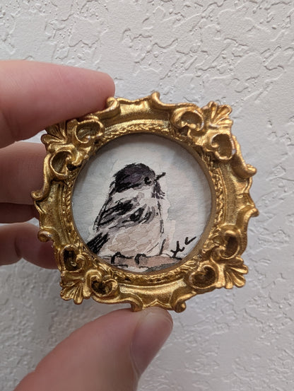Mini Chickadee Bird Painting - Original Watercolor Art by Lora Cavallin
