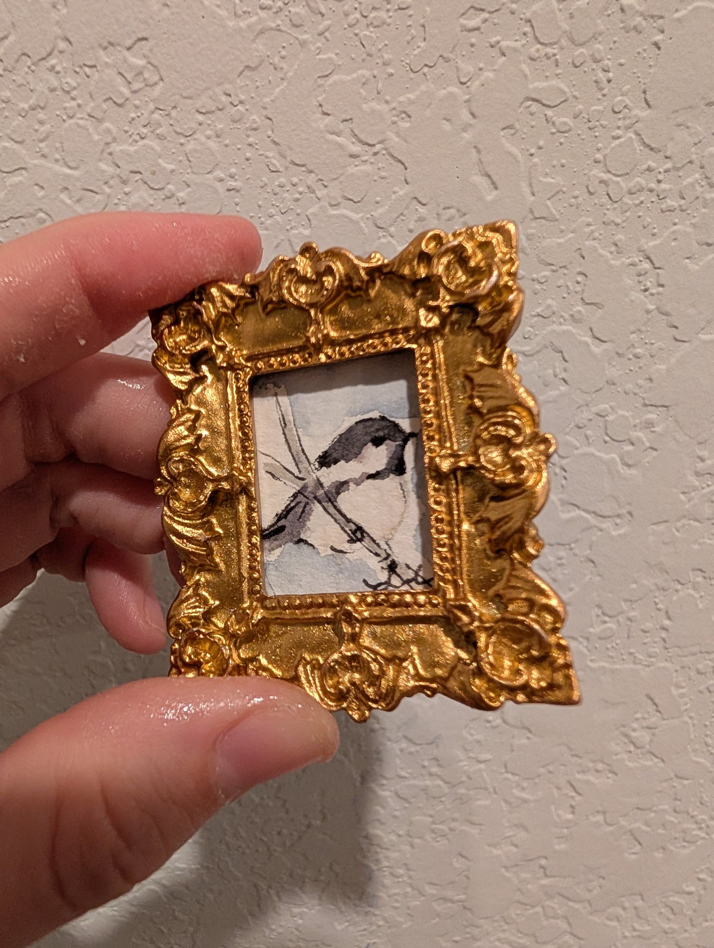 Mini Chickadee Bird Painting - Original Watercolor Art by Lora Cavallin