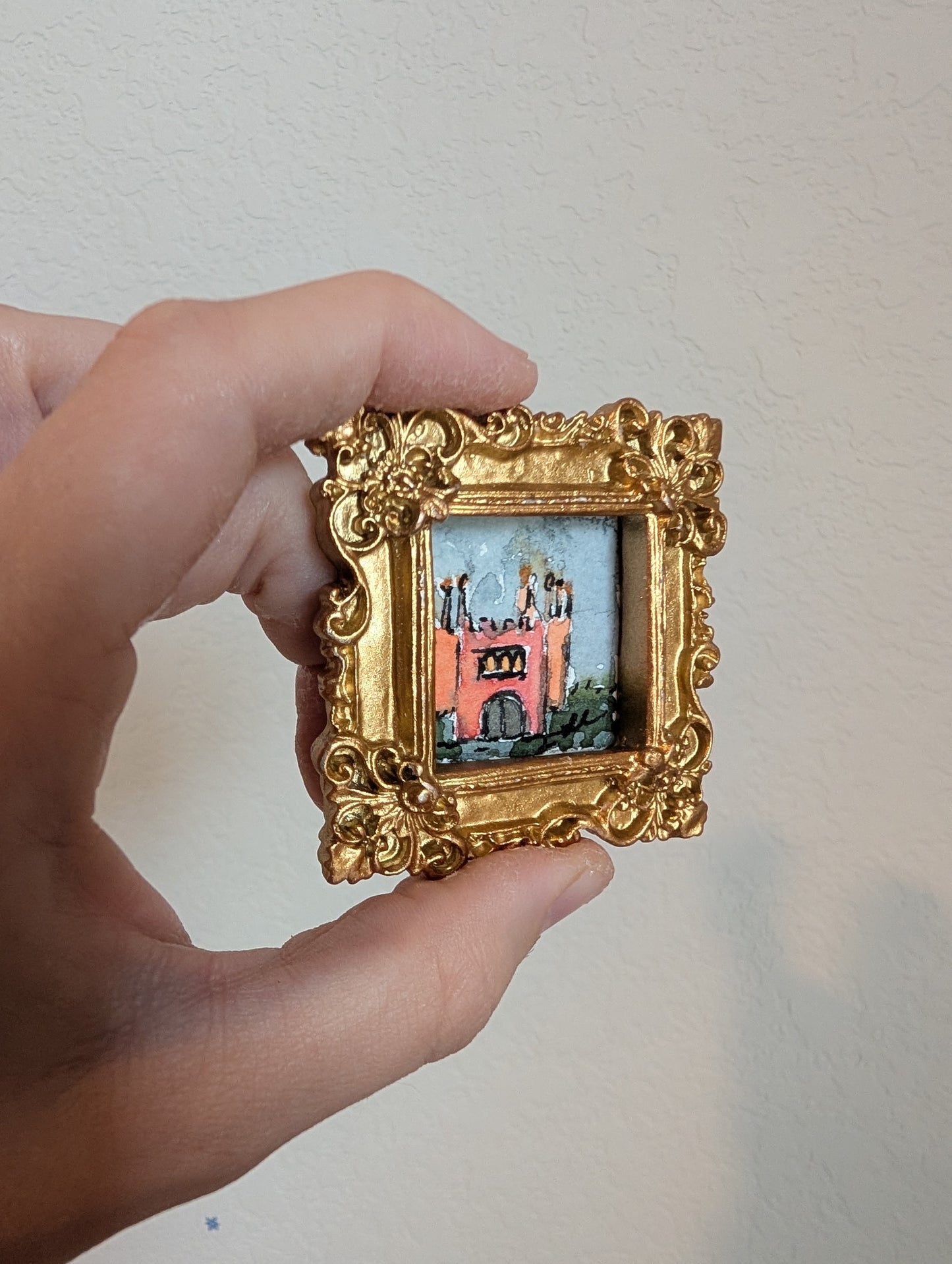 Mini Castle Painting - Original Watercolor Art by Lora Cavallin