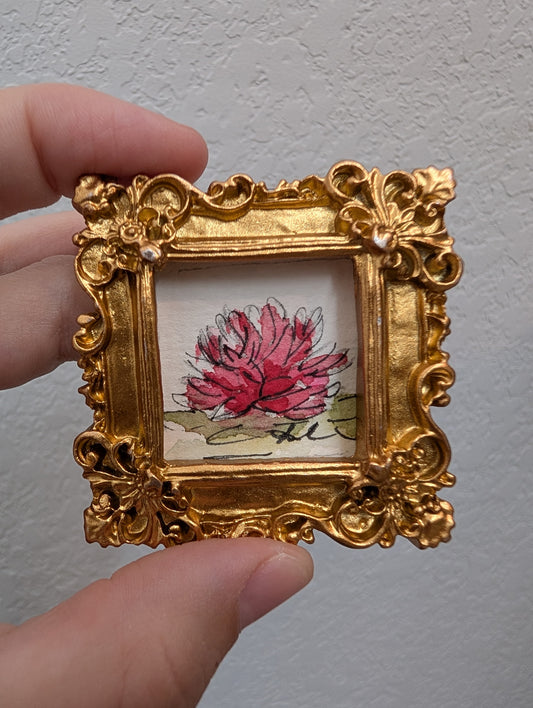 Mini Water Lily Flower Painting - Tiny Original Watercolor Art by Lora Cavallin