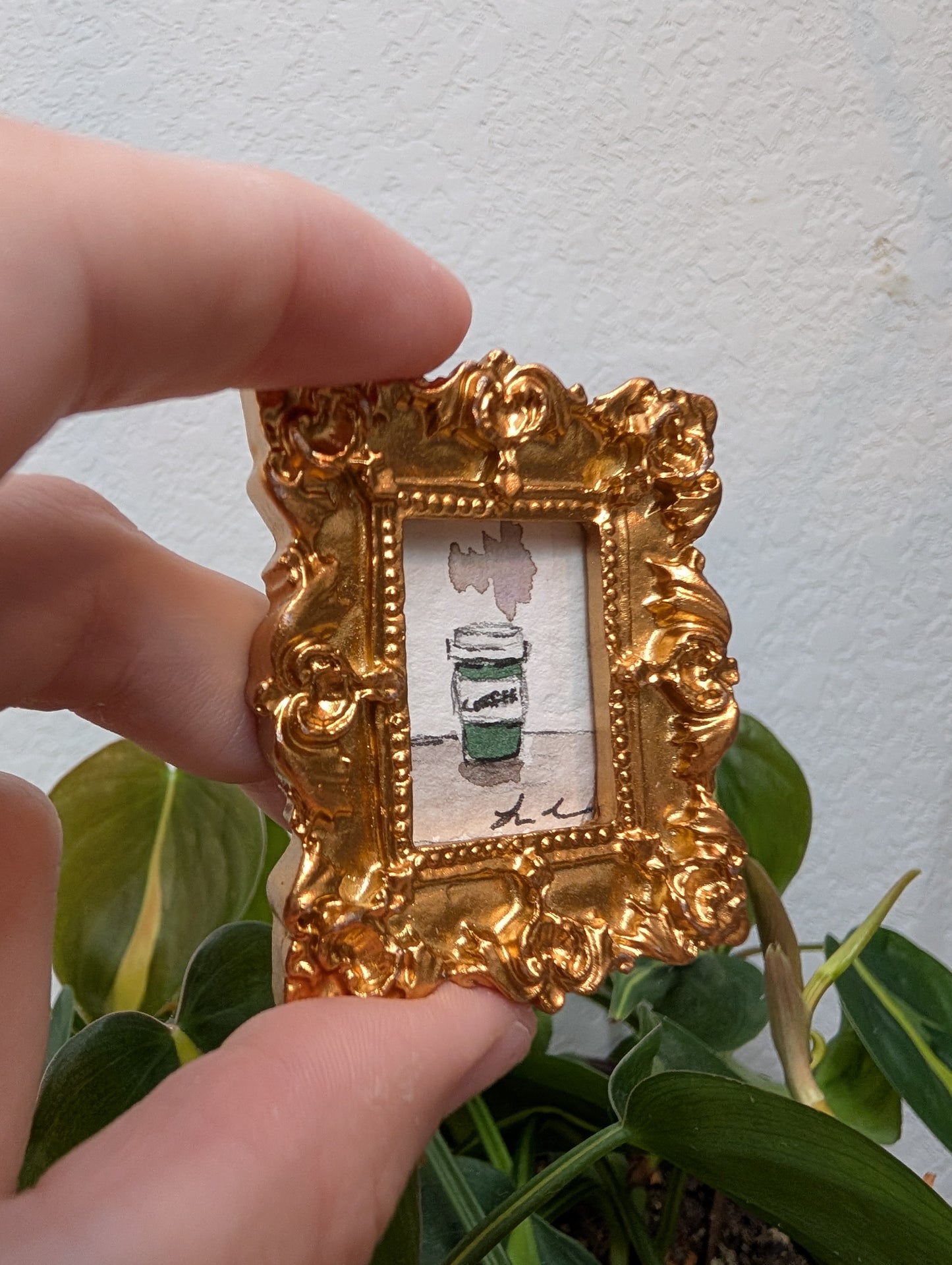 Mini Coffee Cup Painting - Original Watercolor Art by Lora Cavallin