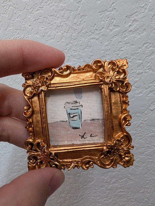 Mini Coffee Cup Painting - Original Watercolor Art by Lora Cavallin