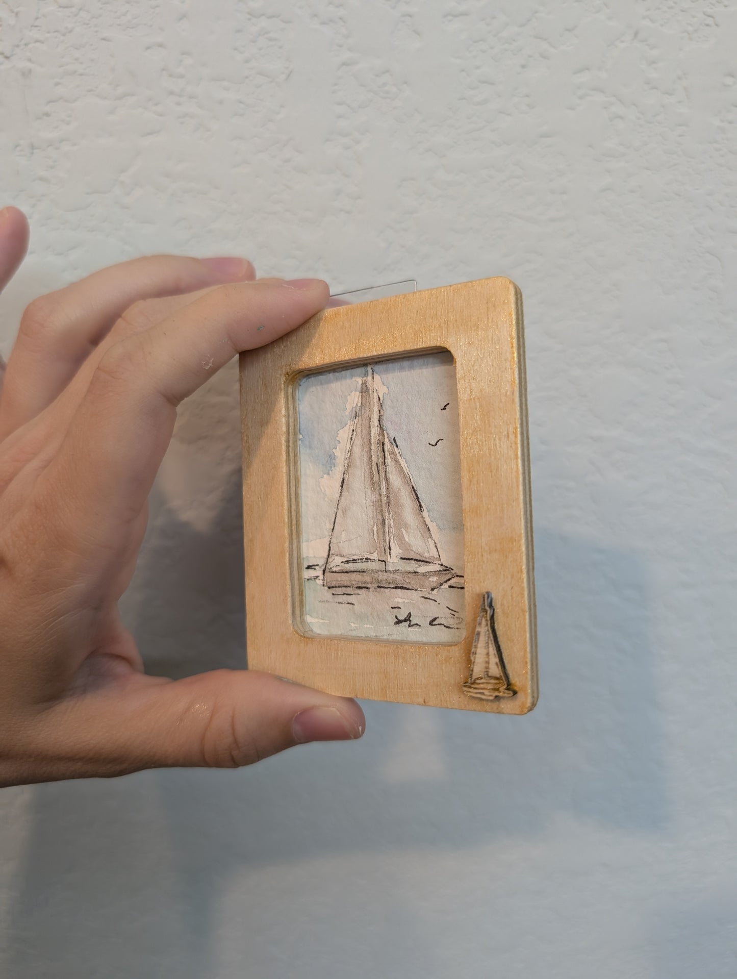 Mini Sailboat Painting - Original Watercolor Art by Lora Cavallin