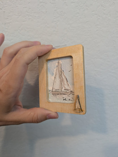 Mini Sailboat Painting - Original Watercolor Art by Lora Cavallin