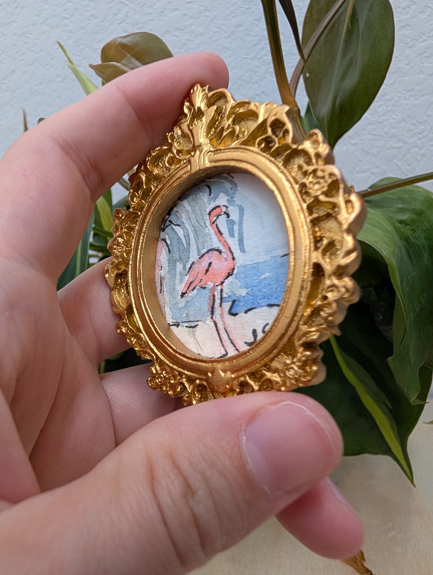 Mini Flamingo Painting - Original Watercolor Art by Lora Cavallin