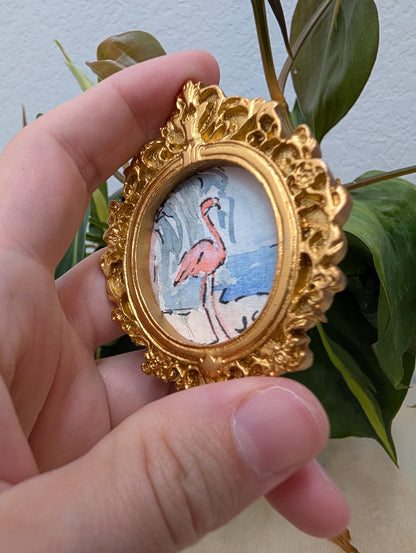 Mini Flamingo Painting - Original Watercolor Art by Lora Cavallin