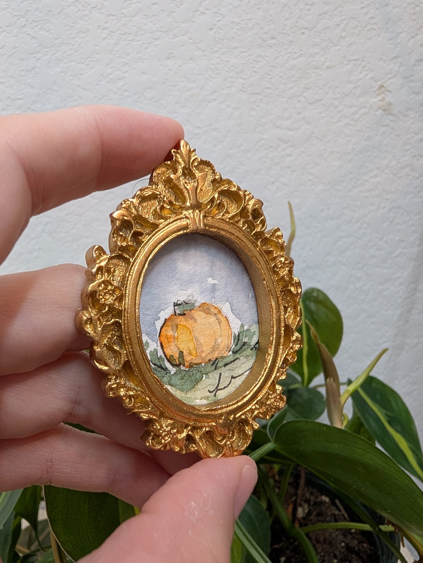 Mini Pumpkin Painting - Original Watercolor Art by Lora Cavallin