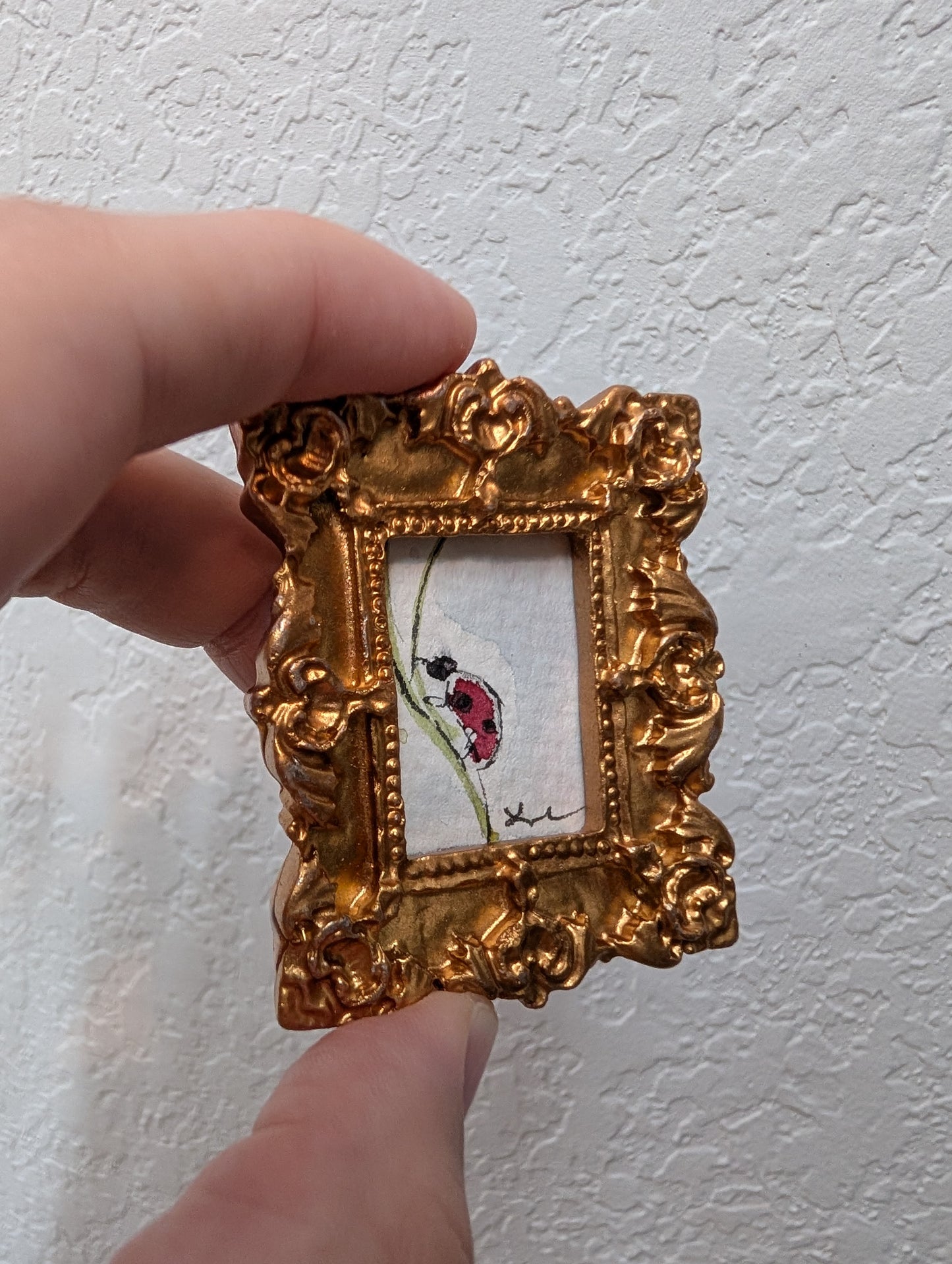 Mini Ladybug Painting - Original Watercolor Art by Lora Cavallin