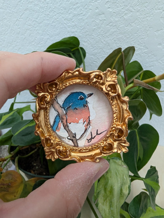 Mini Bluebird Painting - Original Watercolor Art by Lora Cavallin