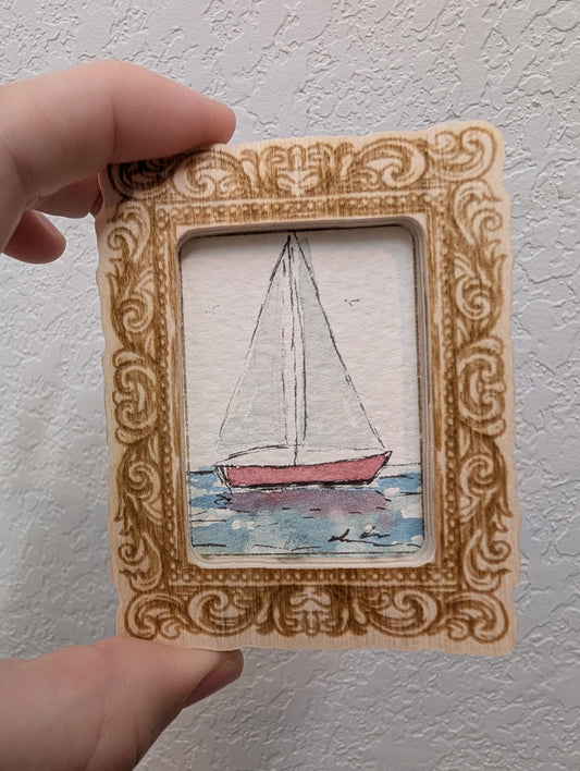 Mini Sailboat Painting - Original Watercolor Art by Lora Cavallin