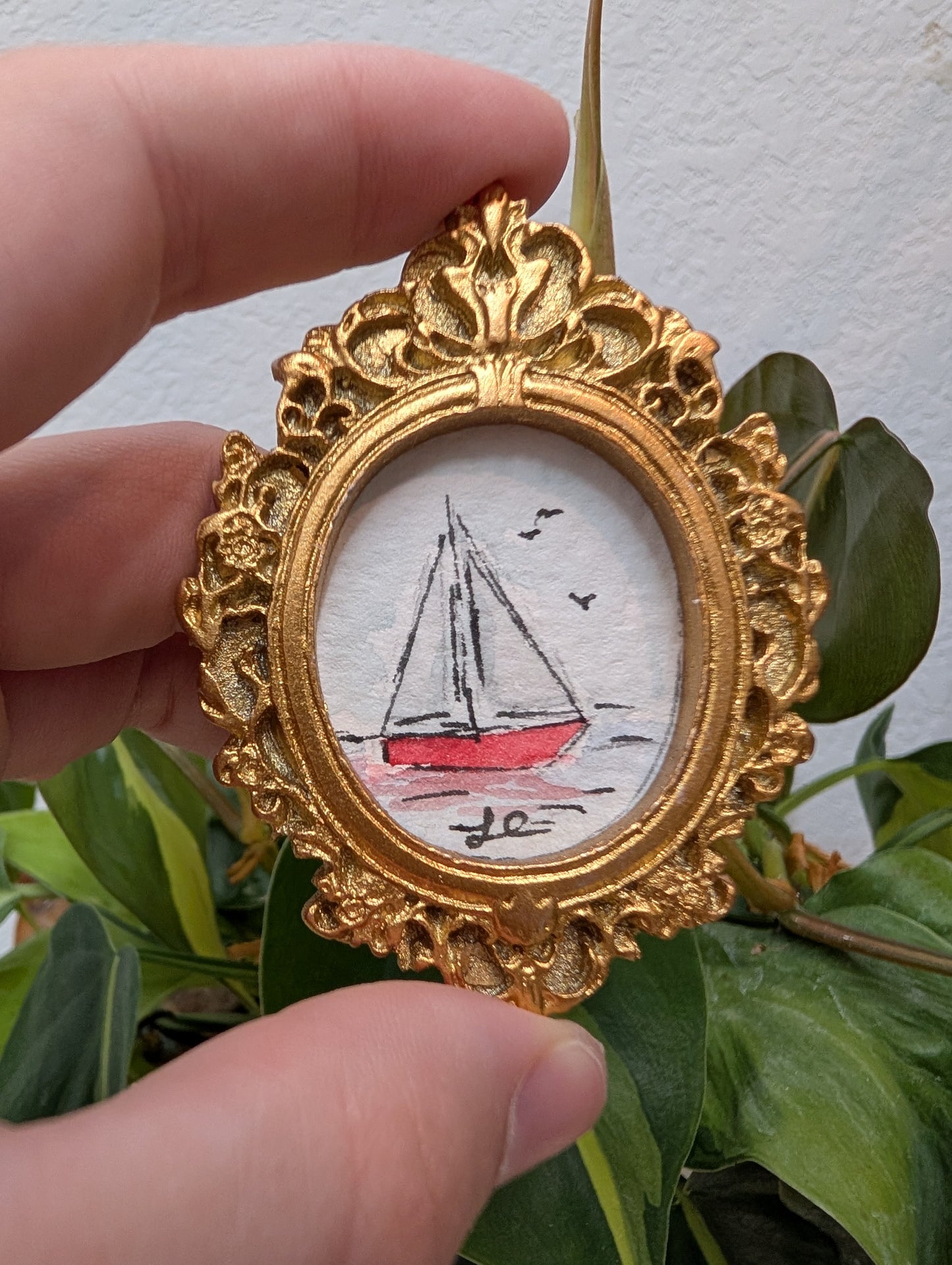 Mini Sailboat Painting - Original Watercolor Art by Lora Cavallin