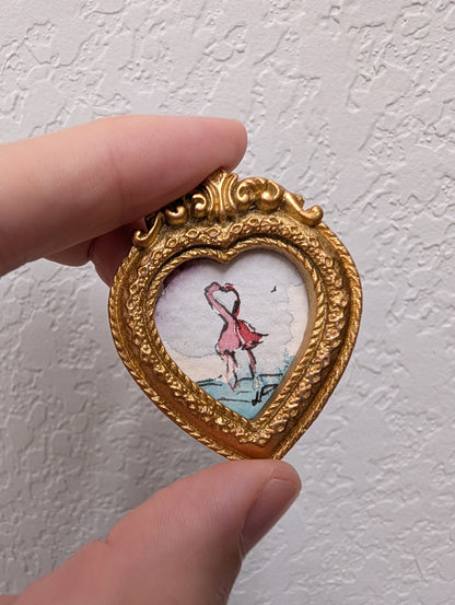 Mini Flamingos in Love Painting - Original Watercolor Art by Lora Cavallin