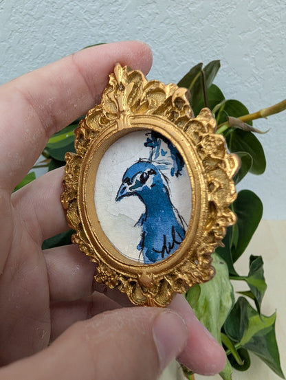 Mini Peacock Painting - Original Watercolor Art by Lora Cavallin