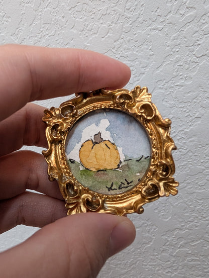 Mini Pumpkin Painting - Original Watercolor Art by Lora Cavallin