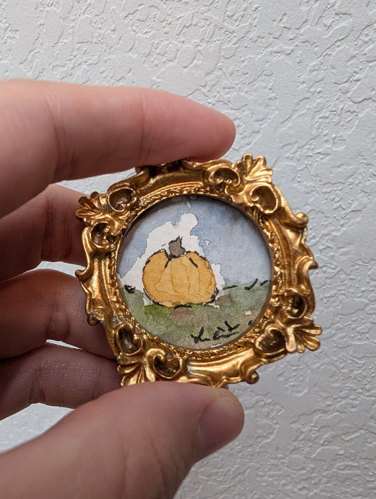 Mini Pumpkin Painting - Original Watercolor Art by Lora Cavallin