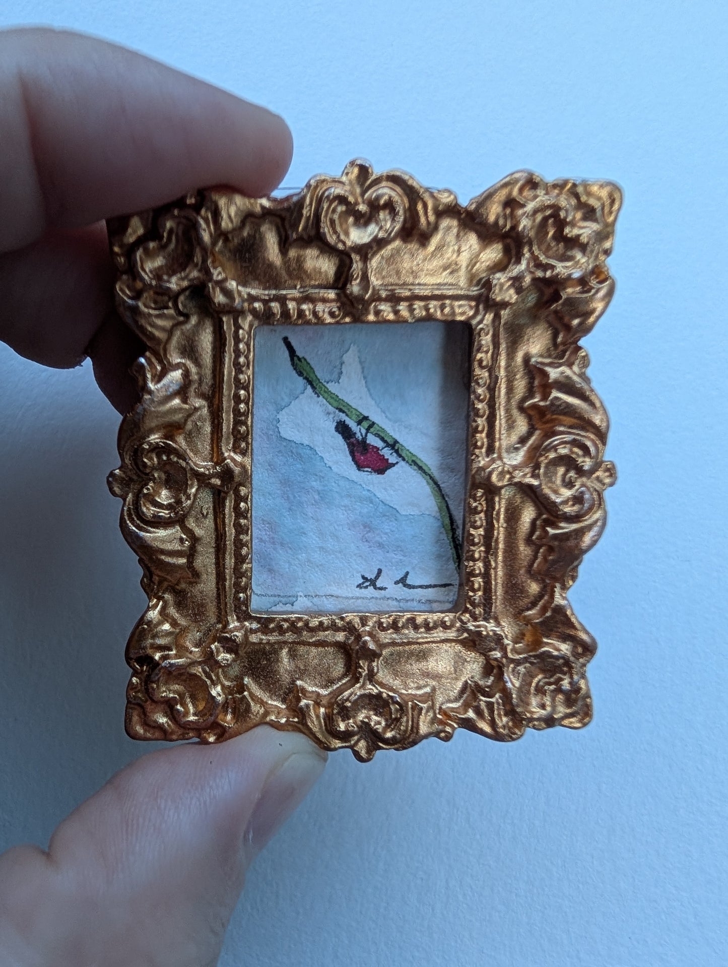 Mini Ladybug Painting - Original Watercolor Art by Lora Cavallin