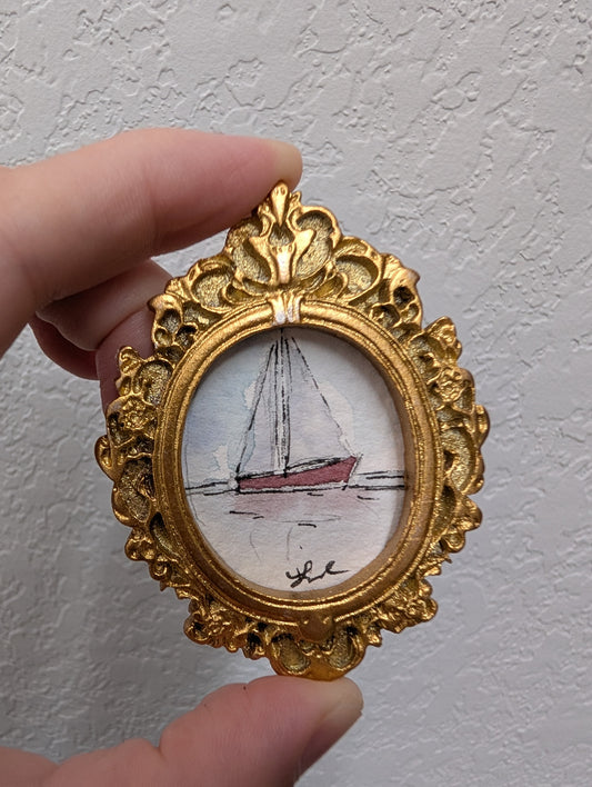 Mini Sailboat Painting - Original Watercolor Art by Lora Cavallin