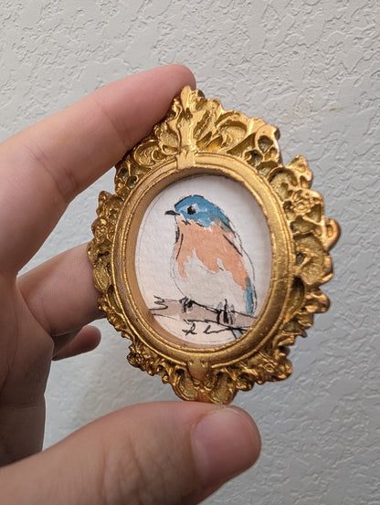 Mini Bluebird Painting - Original Watercolor Art by Lora Cavallin
