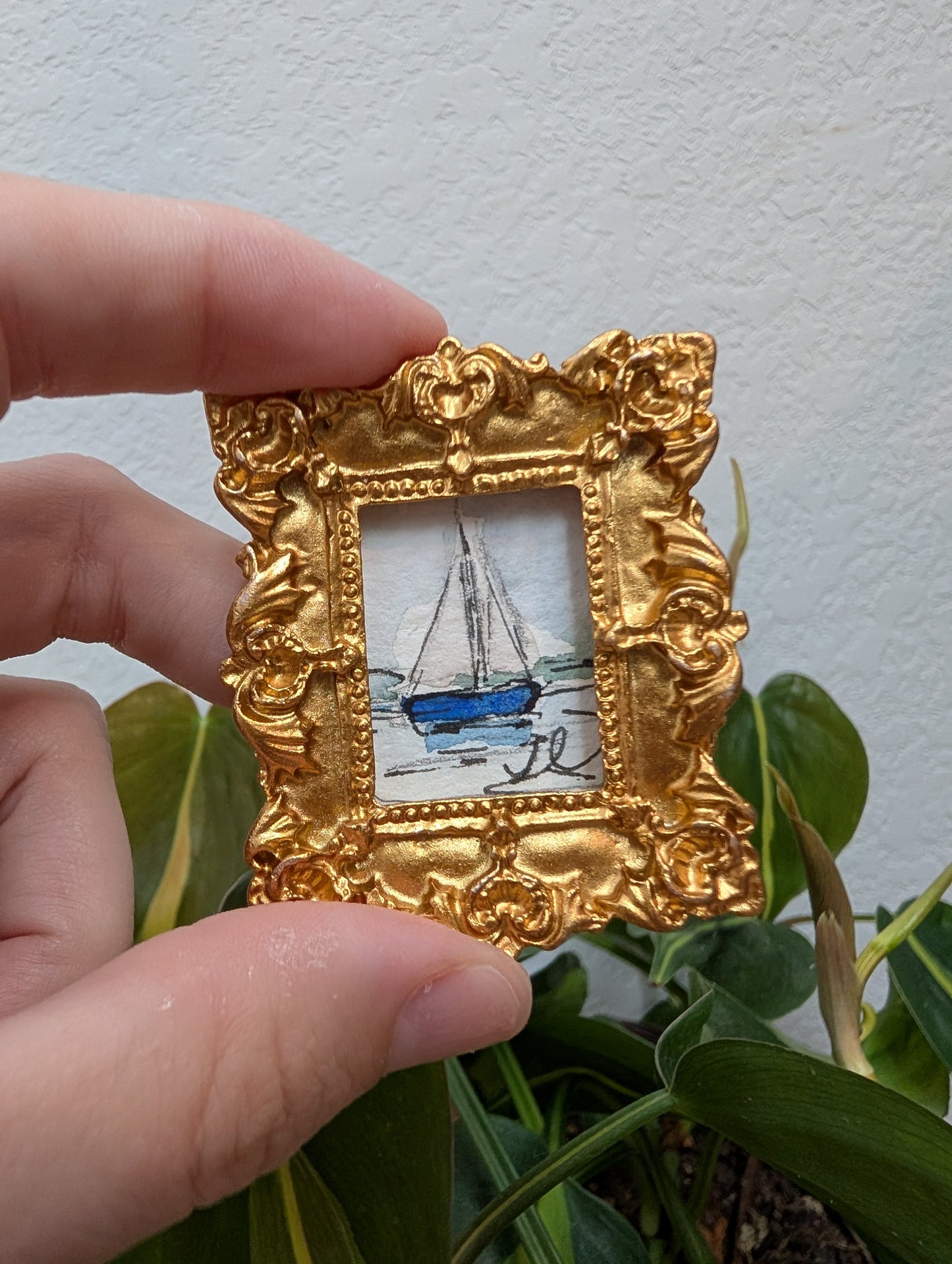Mini Sailboat Painting - Original Watercolor Art by Lora Cavallin