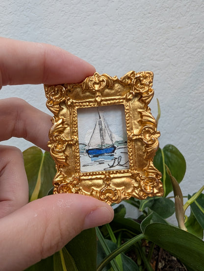 Mini Sailboat Painting - Original Watercolor Art by Lora Cavallin