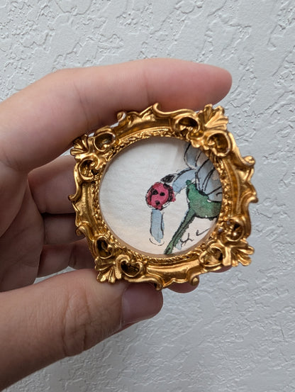 Mini Ladybug Painting - Original Watercolor Art by Lora Cavallin