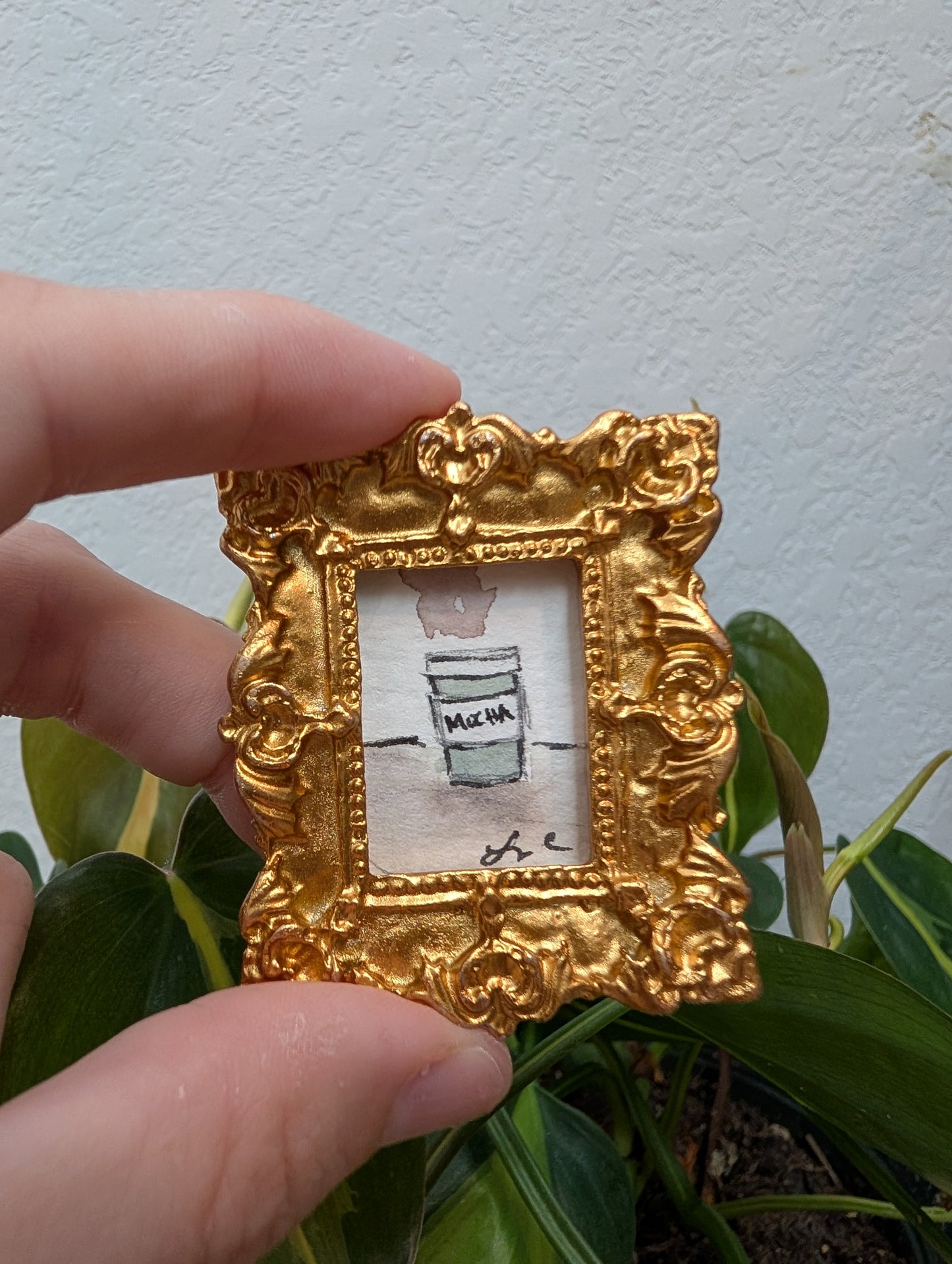 Mini Mocha Coffee Cup Painting - Original Watercolor Art by Lora Cavallin
