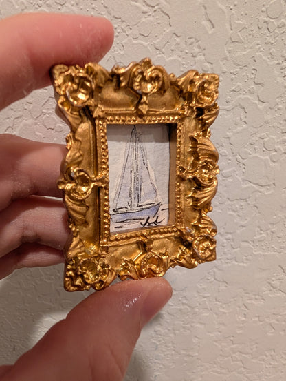 Mini Sailboat Painting - Original Watercolor Art by Lora Cavallin