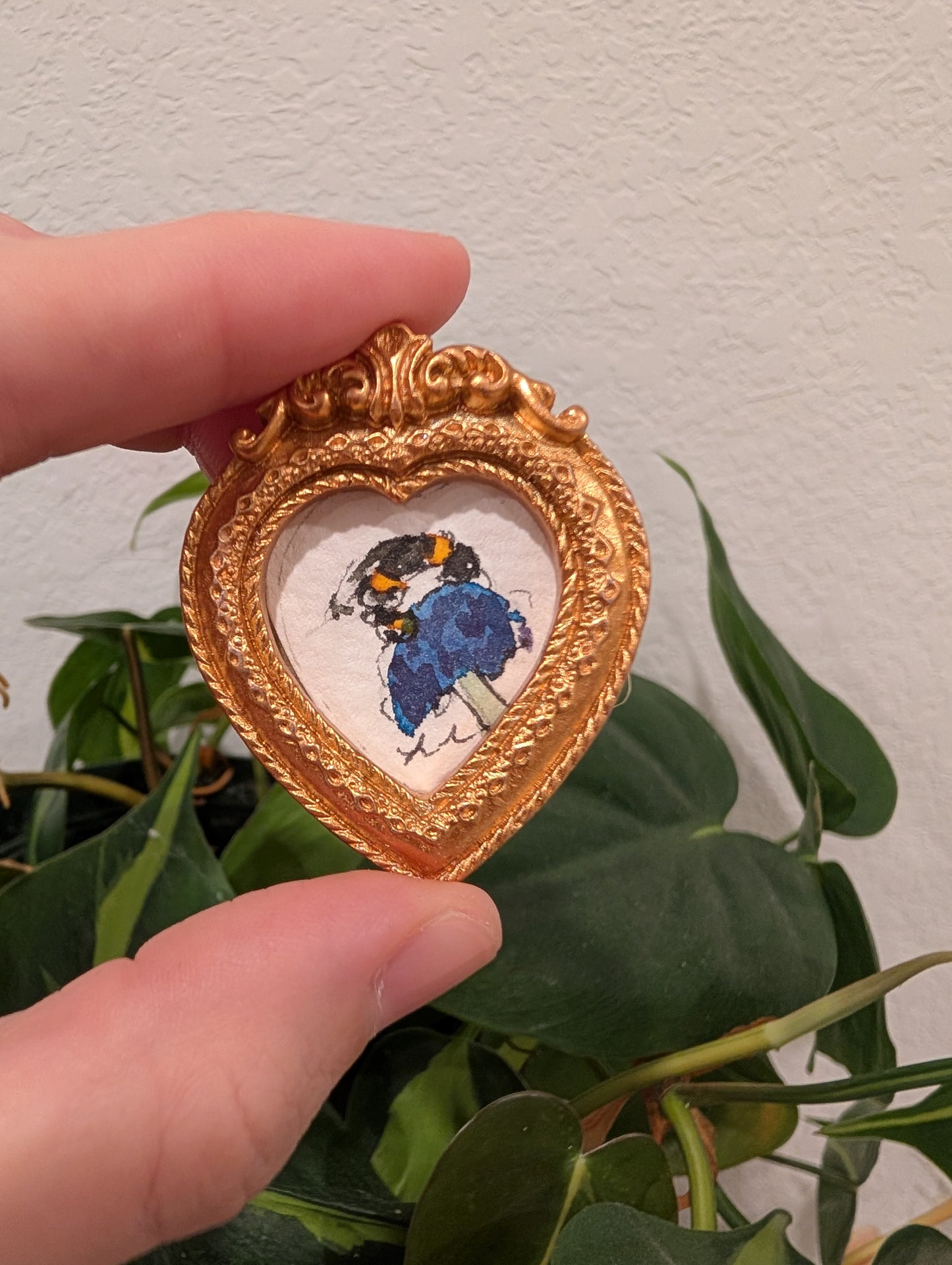 Mini Bee on Flower Painting - Original Watercolor Art by Lora Cavallin