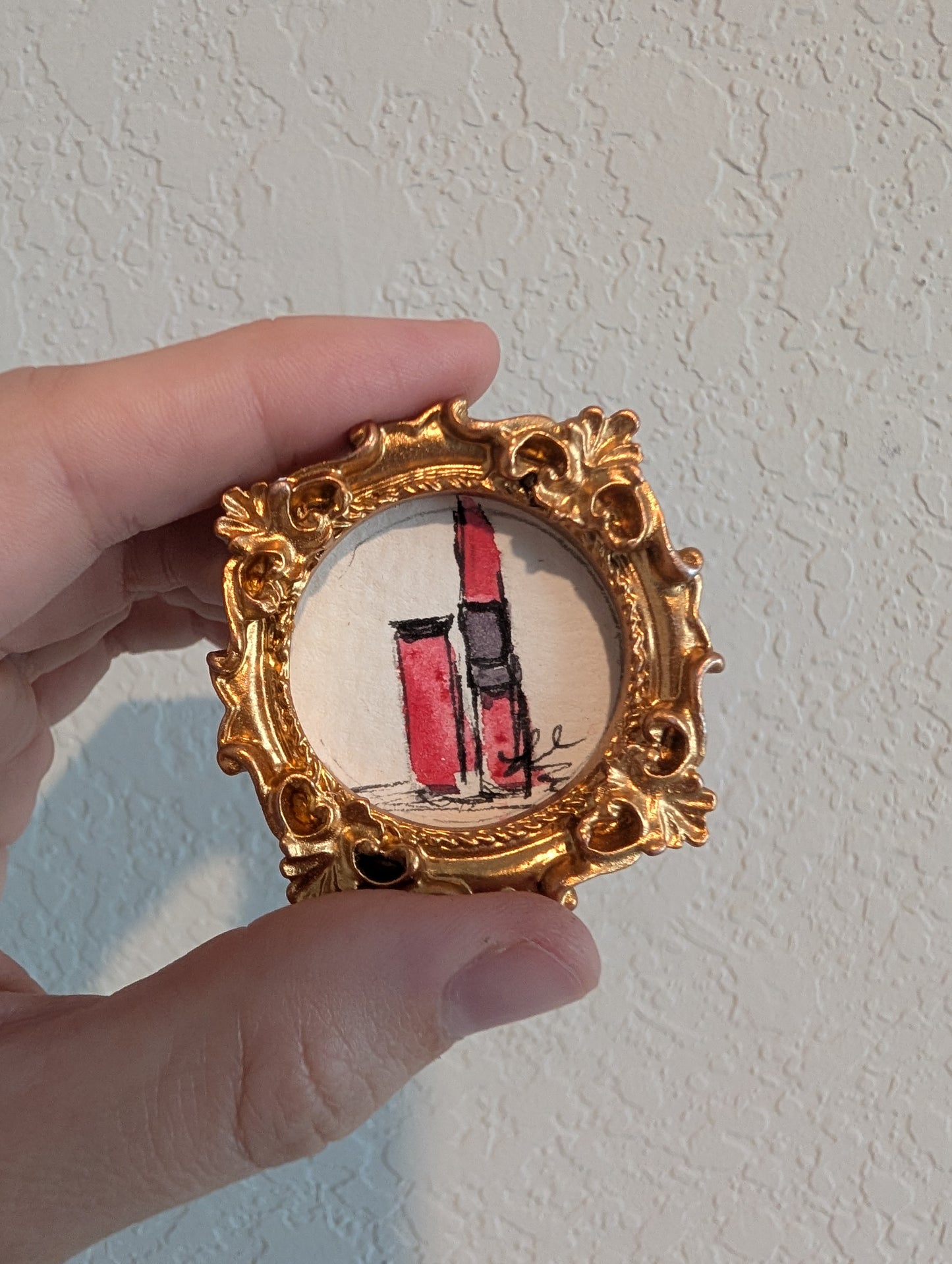 Mini Lipstick Painting - Original Watercolor Art by Lora Cavallin
