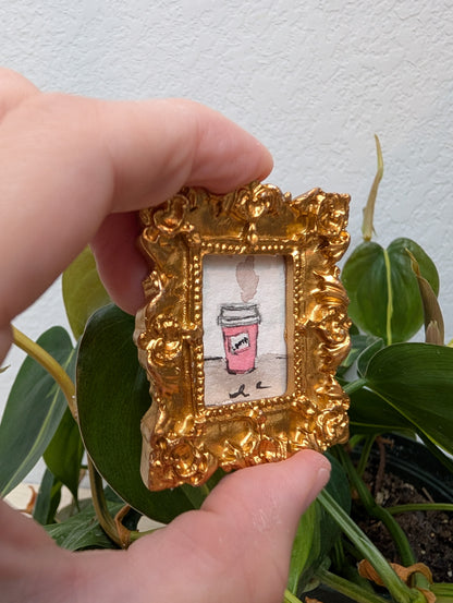 Mini Pink Coffee Cup Painting - Original Watercolor Art by Lora Cavallin