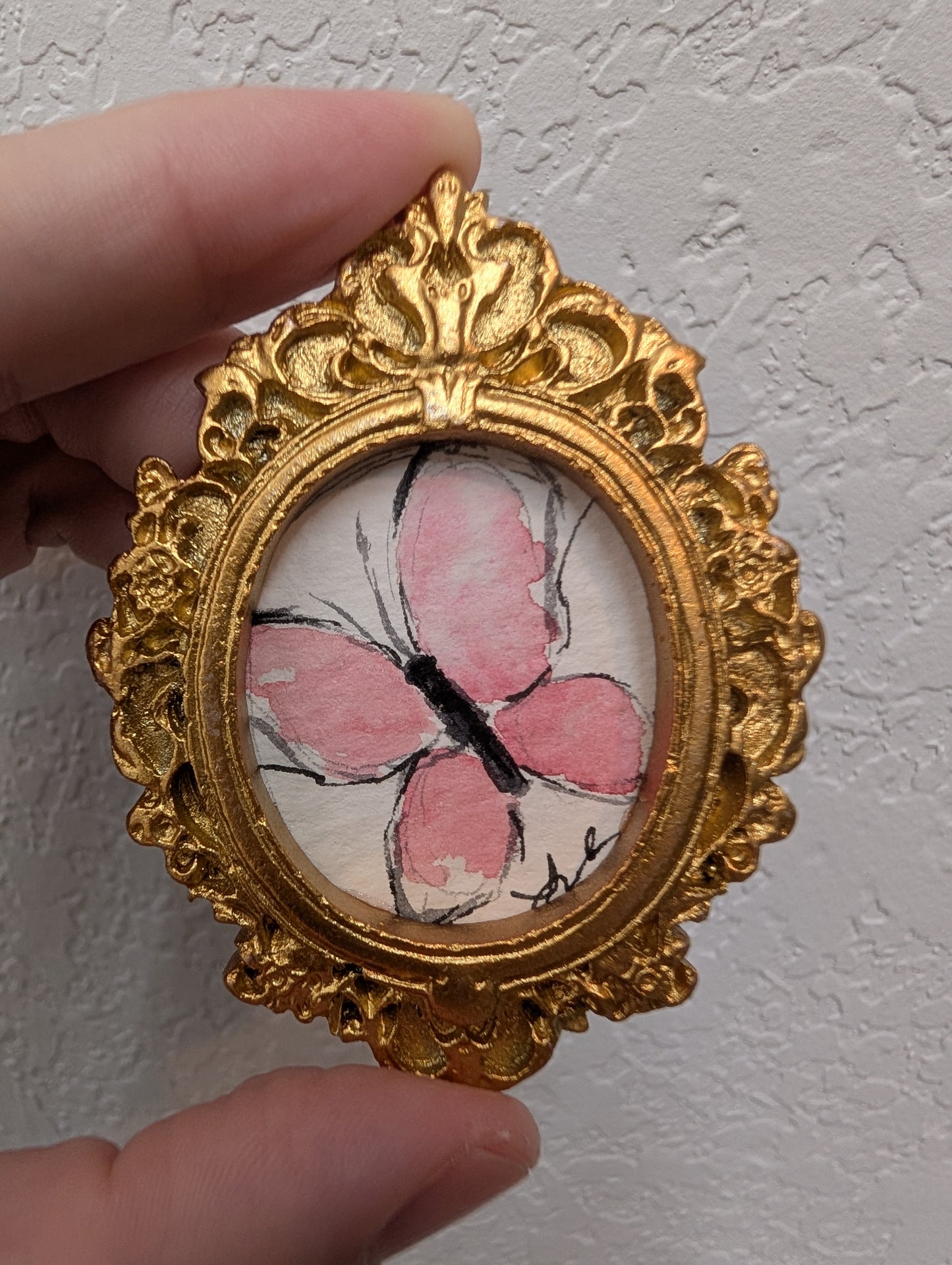 Mini Pink Butterfly Painting - Original Watercolor Art by Lora Cavallin