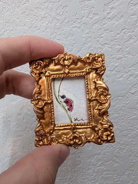 Mini Ladybug Painting - Original Watercolor Art by Lora Cavallin