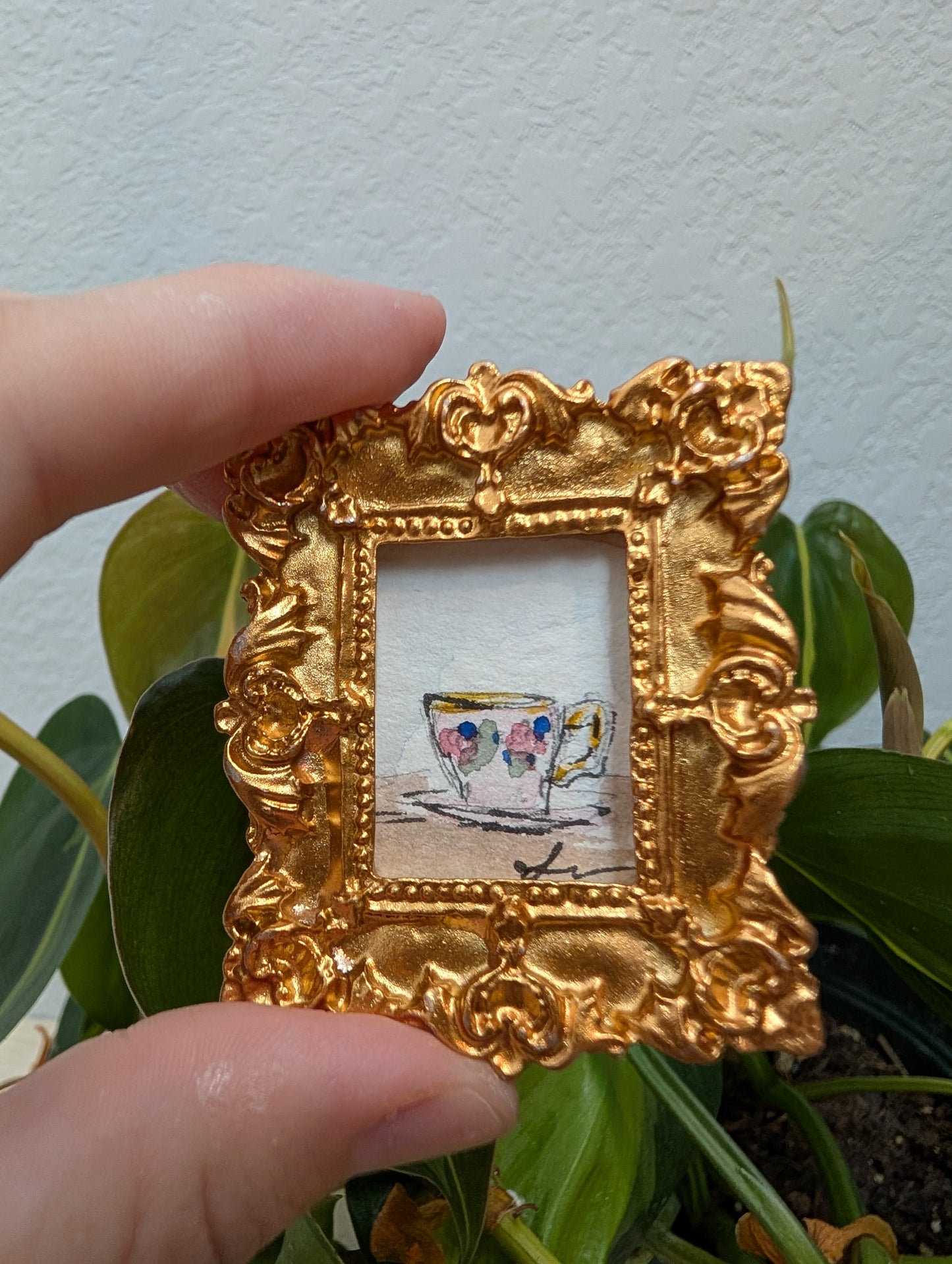 Mini Teacup Painting - Original Watercolor Art by Lora Cavallin