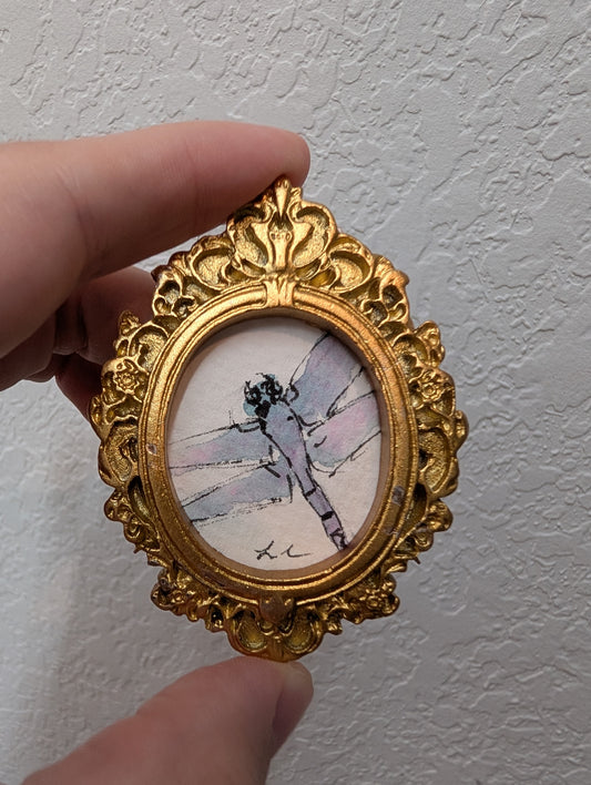 Mini Dragonfly Painting - Original Watercolor Art by Lora Cavallin