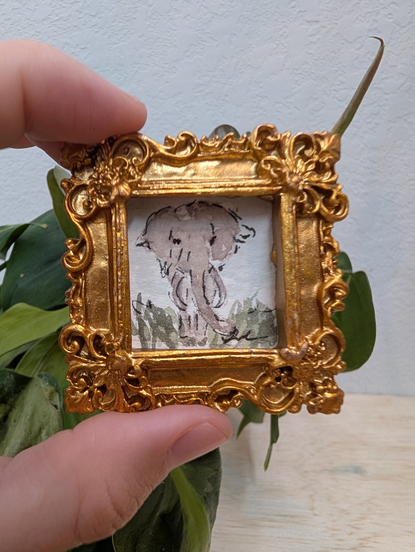 Mini Elephant Painting - Original Watercolor Art by Lora Cavallin
