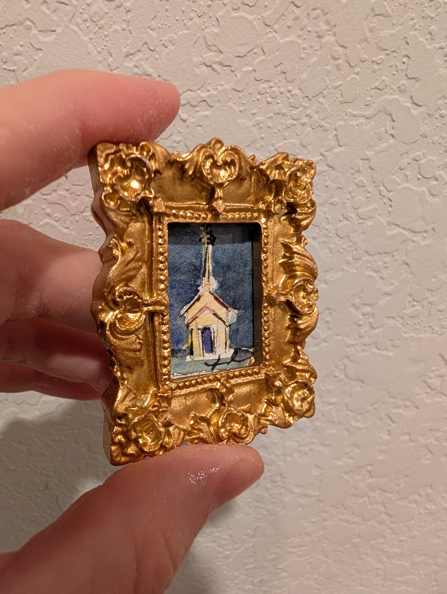 Mini Church Painting - Original Watercolor Art by Lora Cavallin