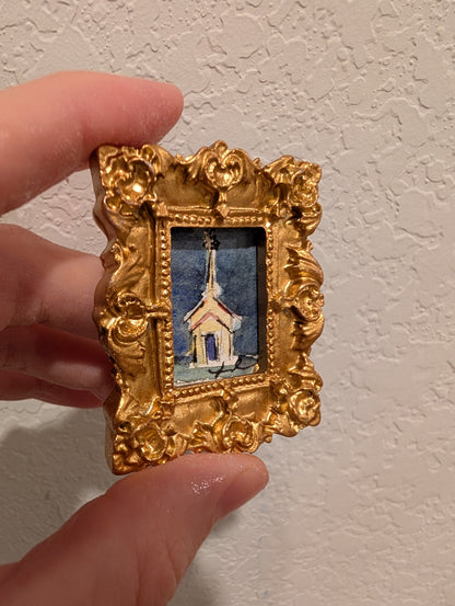 Mini Church Painting - Original Watercolor Art by Lora Cavallin
