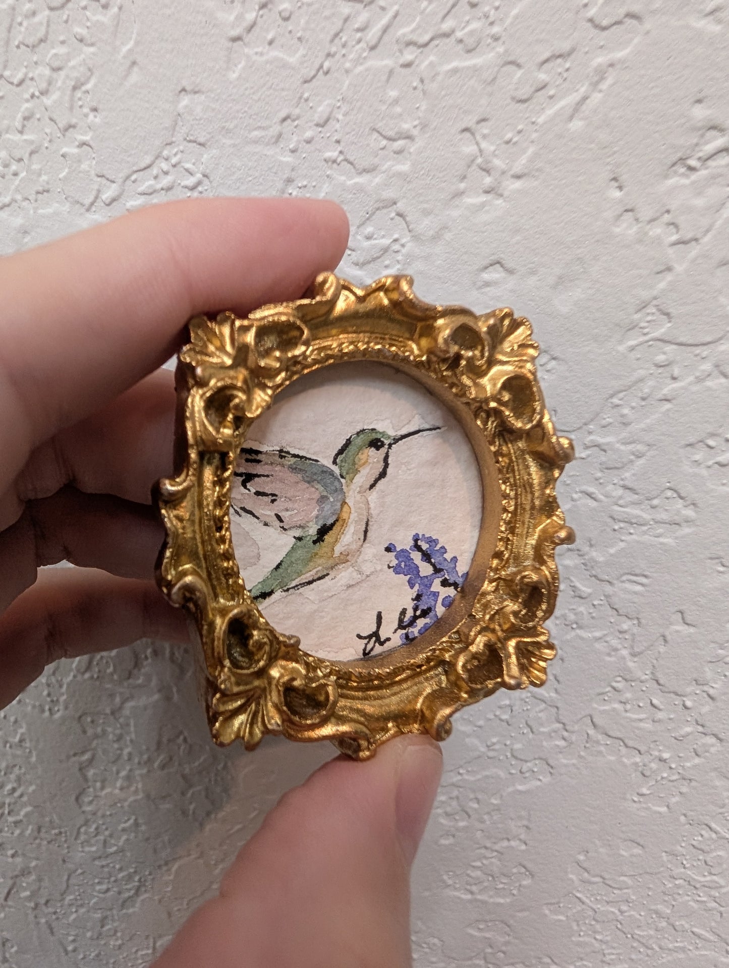 Mini Hummingbird Painting - Original Watercolor Art by Lora Cavallin