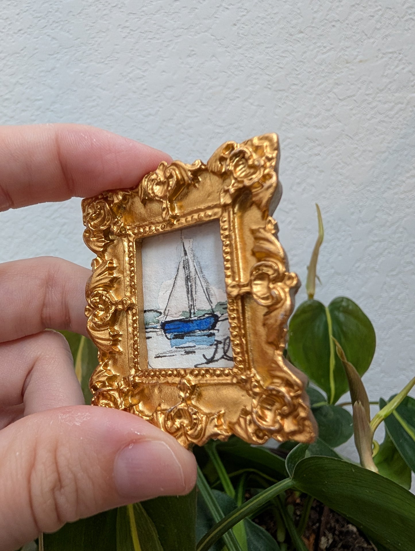 Mini Sailboat Painting - Original Watercolor Art by Lora Cavallin